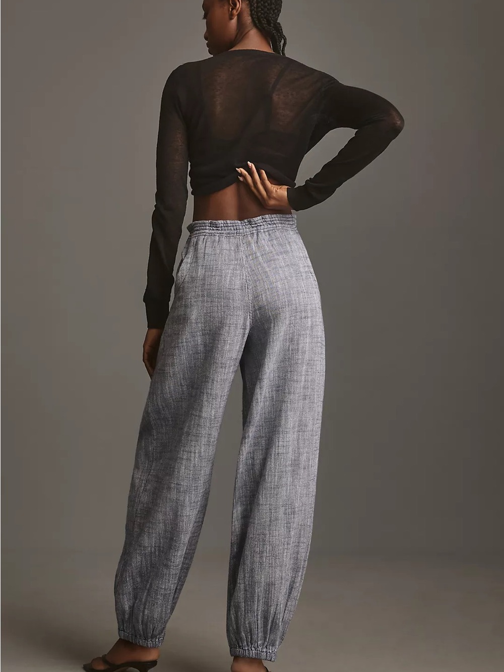 Anthropologie Wide-Leg Drawstring Hem Pants in Heathered Gray - Picture 5 of 13